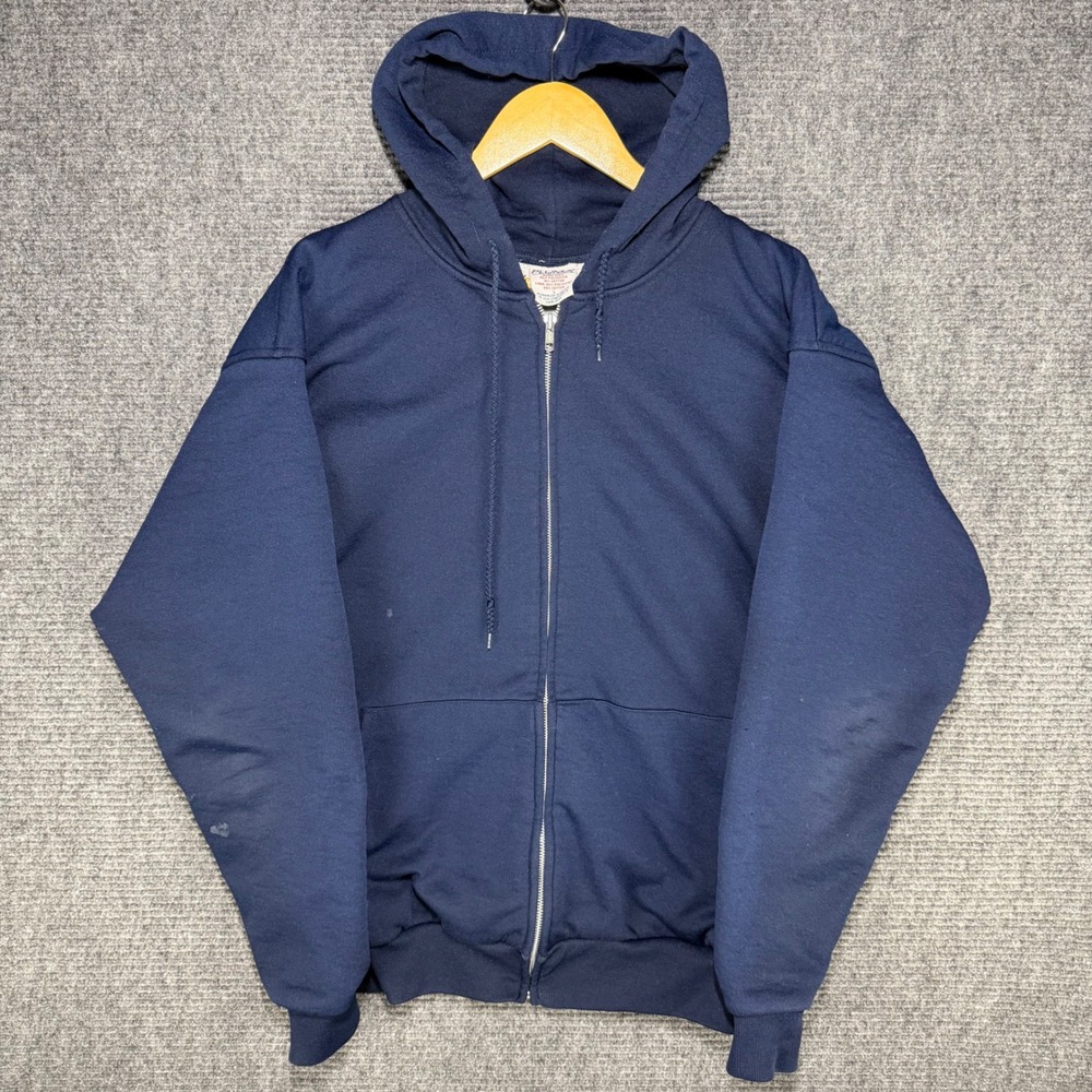 Vintage Pluma Navy Blue Thermal Lined Zip Up Hoodie Mens Large Polyester